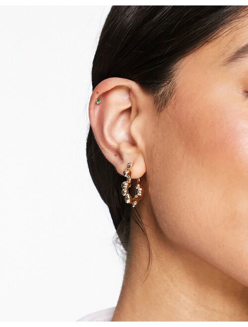 DesignB London molten metal hoop earrings in gold