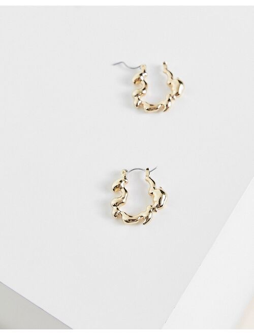 DesignB London molten metal hoop earrings in gold