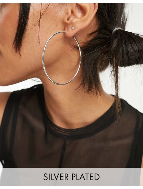 ASOS DESIGN silver plated 65mm skinny hoop earrings