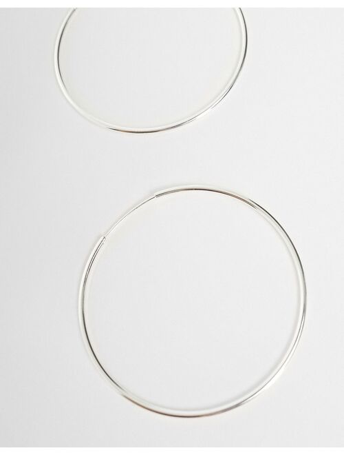 ASOS DESIGN silver plated 65mm skinny hoop earrings