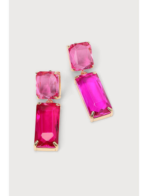 Lulus Radiant Rhinestones Gold and Pink Color Block Earrings