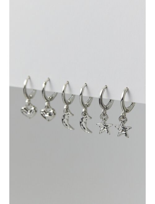 Textured Mini Charm Hoop Earring Set