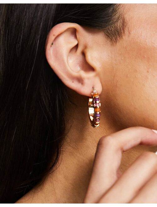 ASOS DESIGN hoop earrings with faux semi precious design in gold tone