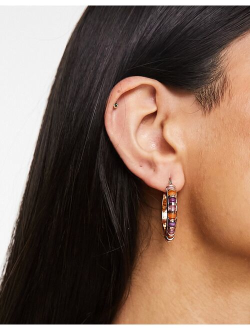 ASOS DESIGN hoop earrings with faux semi precious design in gold tone