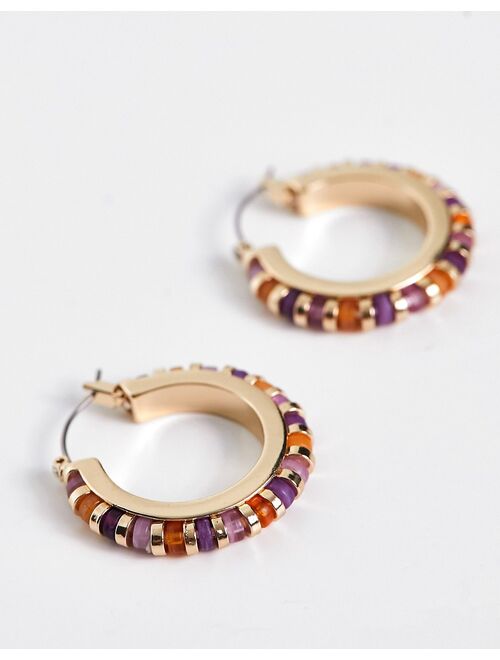 ASOS DESIGN hoop earrings with faux semi precious design in gold tone