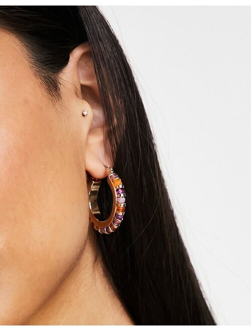 ASOS DESIGN hoop earrings with faux semi precious design in gold tone