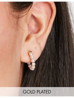 Orelia pearl threaded huggie hoops in gold plate