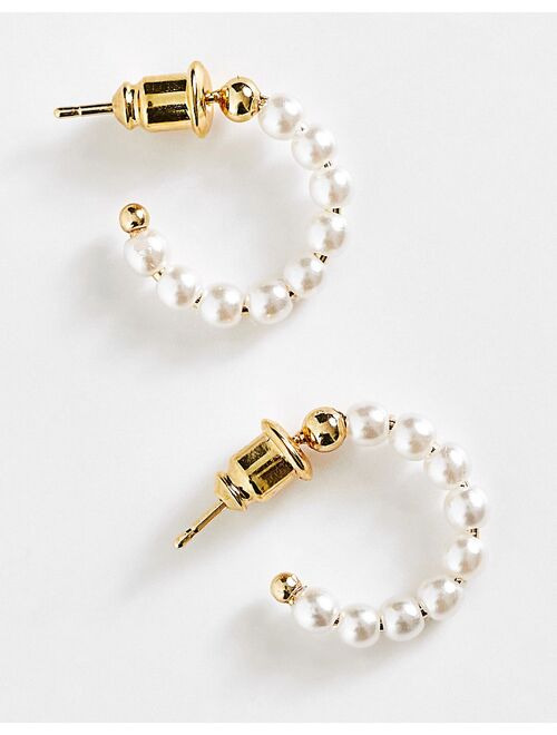 Orelia pearl threaded huggie hoops in gold plate