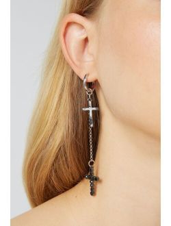 Rhinestone Cross Drop Hoop Earring