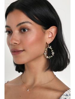 Fabulously Flourishing Gold Rhinestone Floral Teardrop Earrings