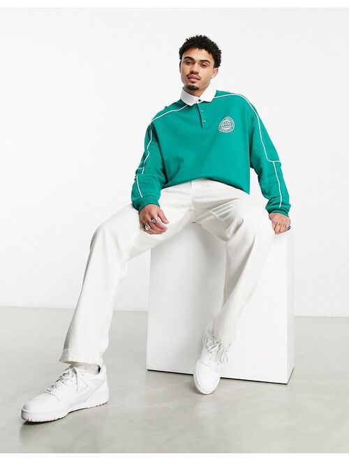 ASOS DESIGN oversized rugby sweatshirt with piping in green