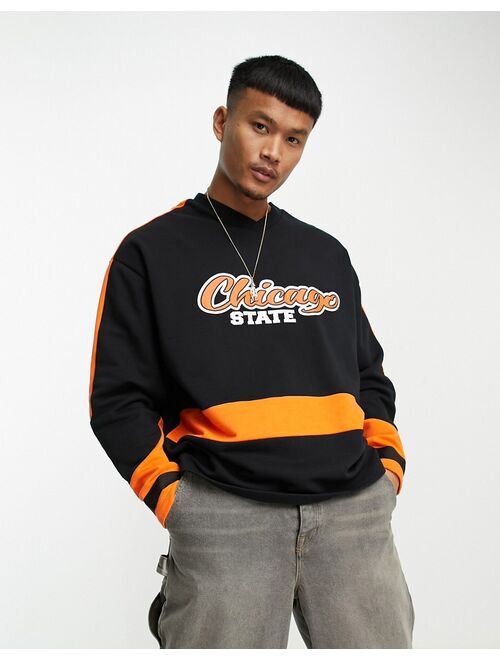 ASOS DESIGN oversized hockey jersey with city print in black and orange