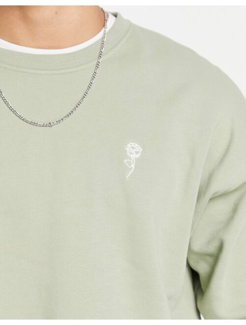 New Look rose embroidered sweatshirt in sage