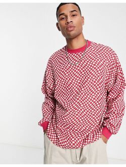 oversized sweatshirt in red textured checkerboard