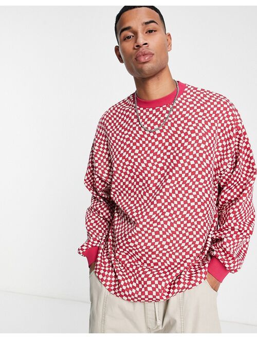 ASOS DESIGN oversized sweatshirt in red textured checkerboard