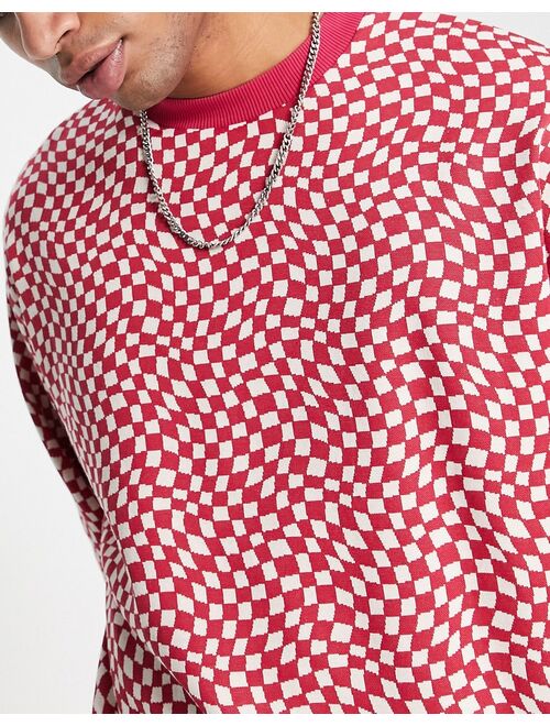 ASOS DESIGN oversized sweatshirt in red textured checkerboard