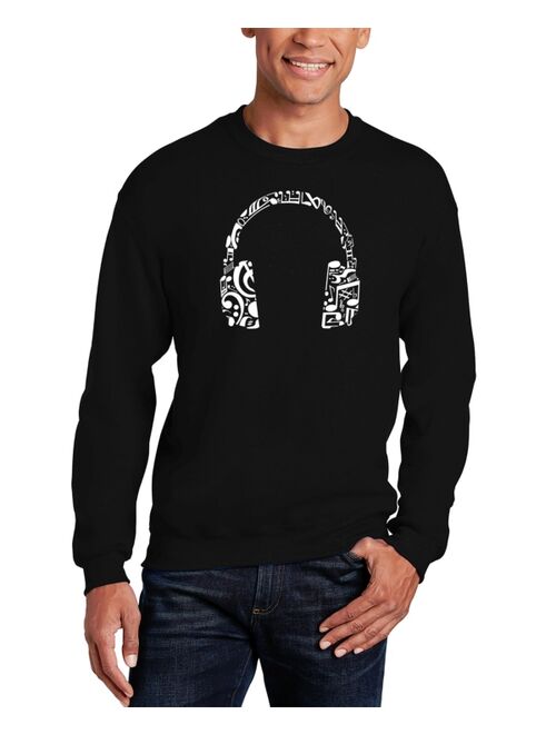 LA Pop Art Men's Music Note Headphones Word Art Crewneck Sweatshirt