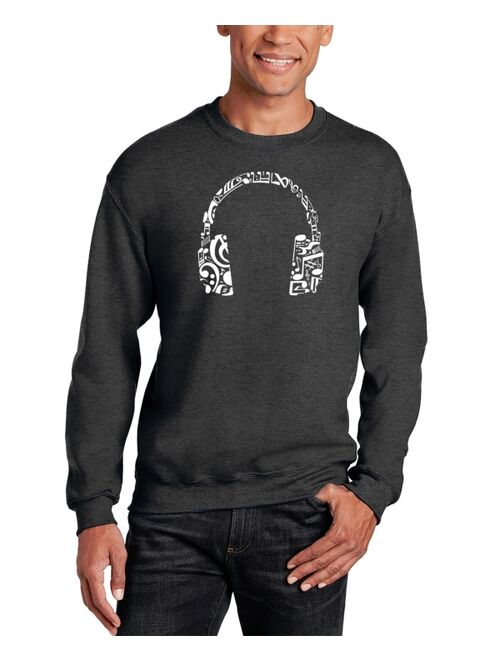 LA Pop Art Men's Music Note Headphones Word Art Crewneck Sweatshirt