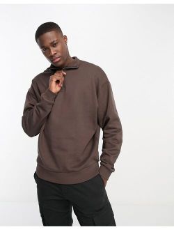 oversized half zip sweatshirt in brown