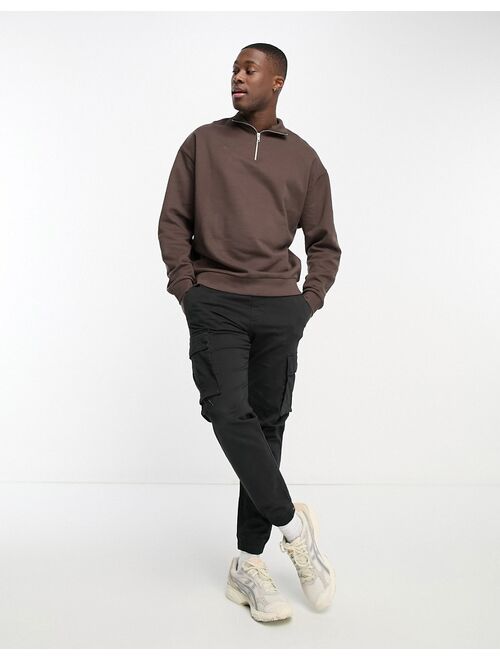 ASOS DESIGN oversized half zip sweatshirt in brown