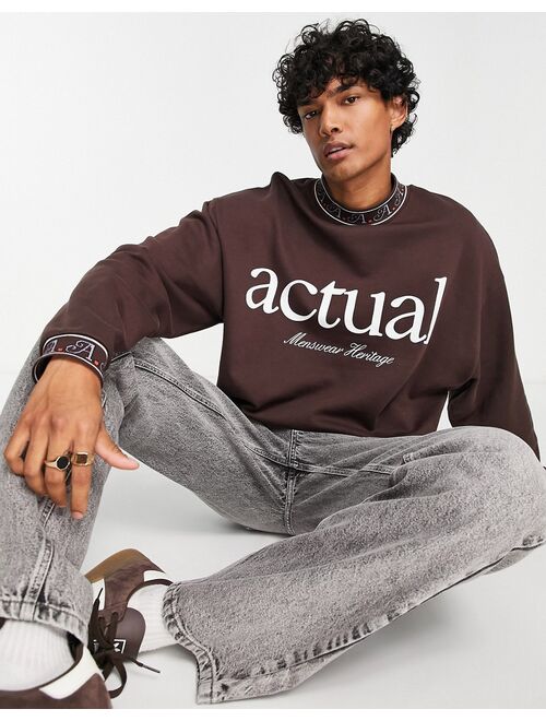 ASOS DESIGN ASOS Actual oversized sweatshirt with logo ribs in brown