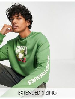 Crooked Tongues oversized sweatshirt with chillin' toad graphic print in green