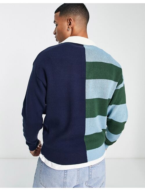 Jack & Jones Originals oversized knit rugby shirt in stripe splice