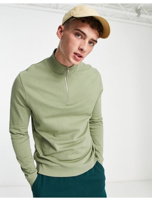 ASOS DESIGN half zip sweatshirt in oil green