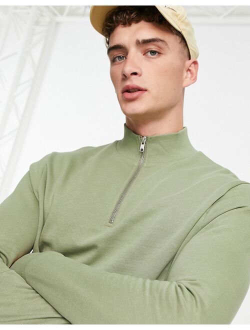 ASOS DESIGN half zip sweatshirt in oil green