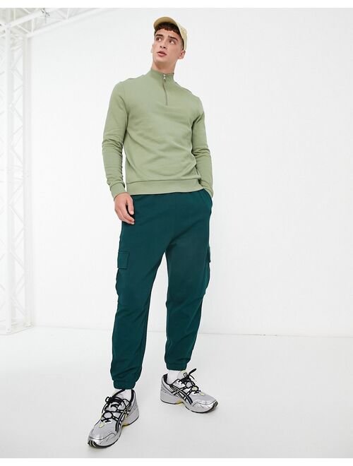 ASOS DESIGN half zip sweatshirt in oil green