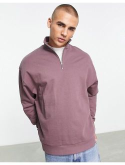 oversized half zip sweatshirt in washed purple