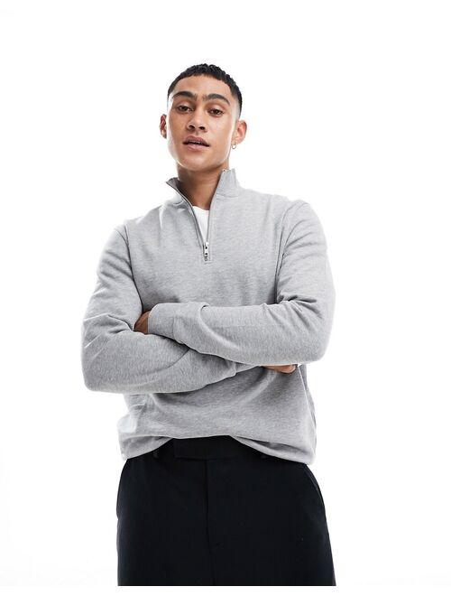 ASOS DESIGN sweatshirt with half zip in gray marl