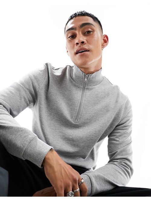 ASOS DESIGN sweatshirt with half zip in gray marl