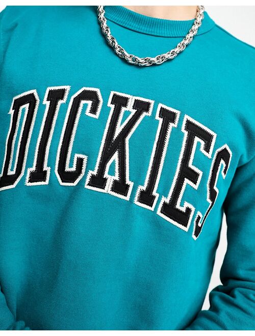 Dickies aitkin varsity embroidered logo sweatshirt in teal