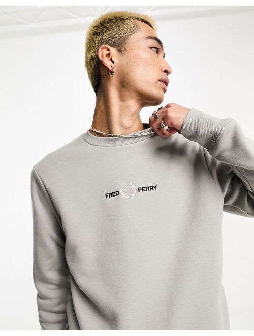 Fred Perry embroidered sweatshirt in limestone gray