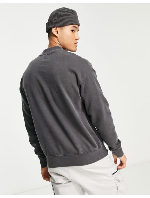 ADPT washed oversized mock neck sweatshirt with front pocket in dark gray