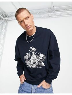 oversized sweatshirt in navy with souvenir sketch front print