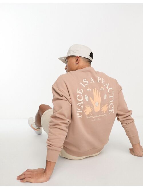 Jack & Jones Originals oversized sweat with peace back print in tan