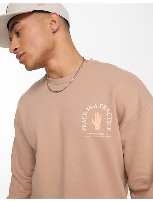 Jack & Jones Originals oversized sweat with peace back print in tan