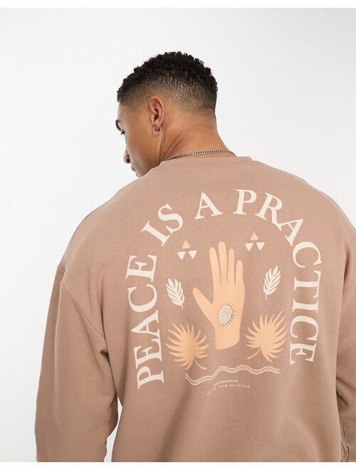 Jack & Jones Originals oversized sweat with peace back print in tan