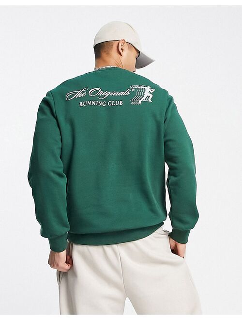 Jack & Jones Originals crew neck sweatshirt with run club back print in green