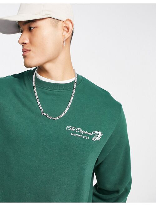 Jack & Jones Originals crew neck sweatshirt with run club back print in green