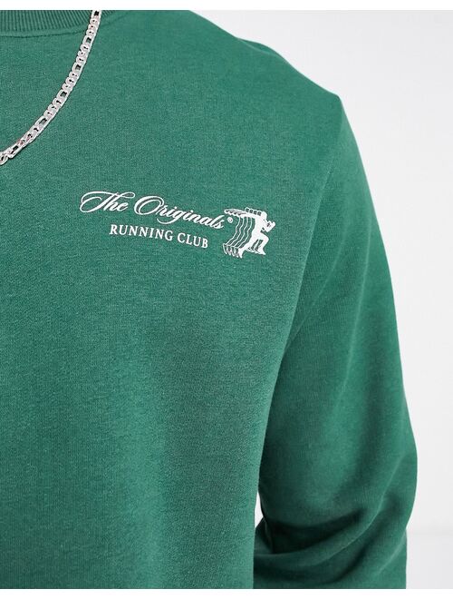 Jack & Jones Originals crew neck sweatshirt with run club back print in green