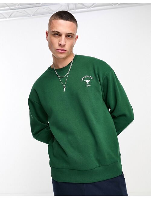 Jack & Jones Originals oversized sweat with ski back print in dark green