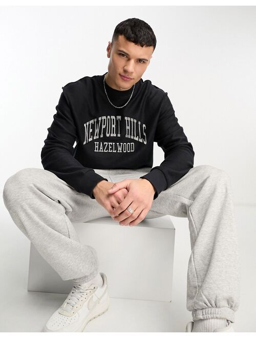 River Island slogan crew neck sweat in dark gray