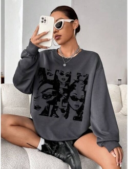 EZwear Figure Graphic Drop Shoulder Sweatshirt