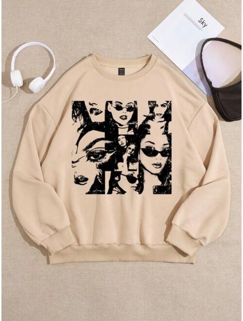 SHEIN EZwear Figure Graphic Drop Shoulder Sweatshirt