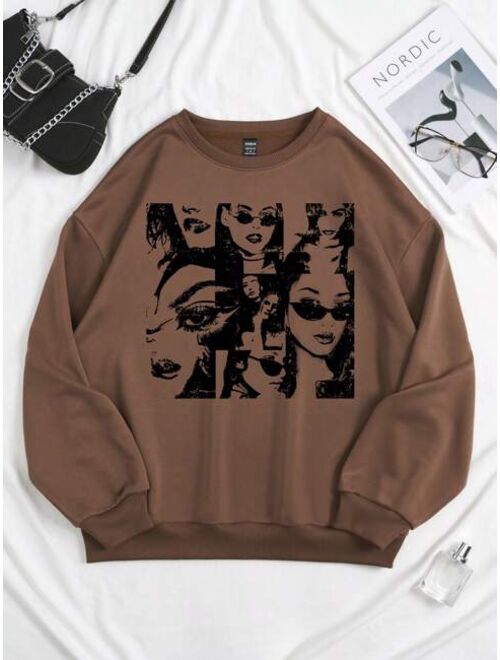 SHEIN EZwear Figure Graphic Drop Shoulder Sweatshirt