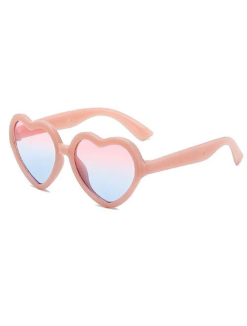 JINHUIBBA Kids Heart Sunglasses jelly color Fashion Girls Heart Shaped Sunglasses Cute Vintage Look UV400 Protection