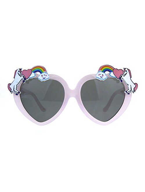 Sa106 Children Size Girls Rainbow Unicorn Heart Shape Sunglasses